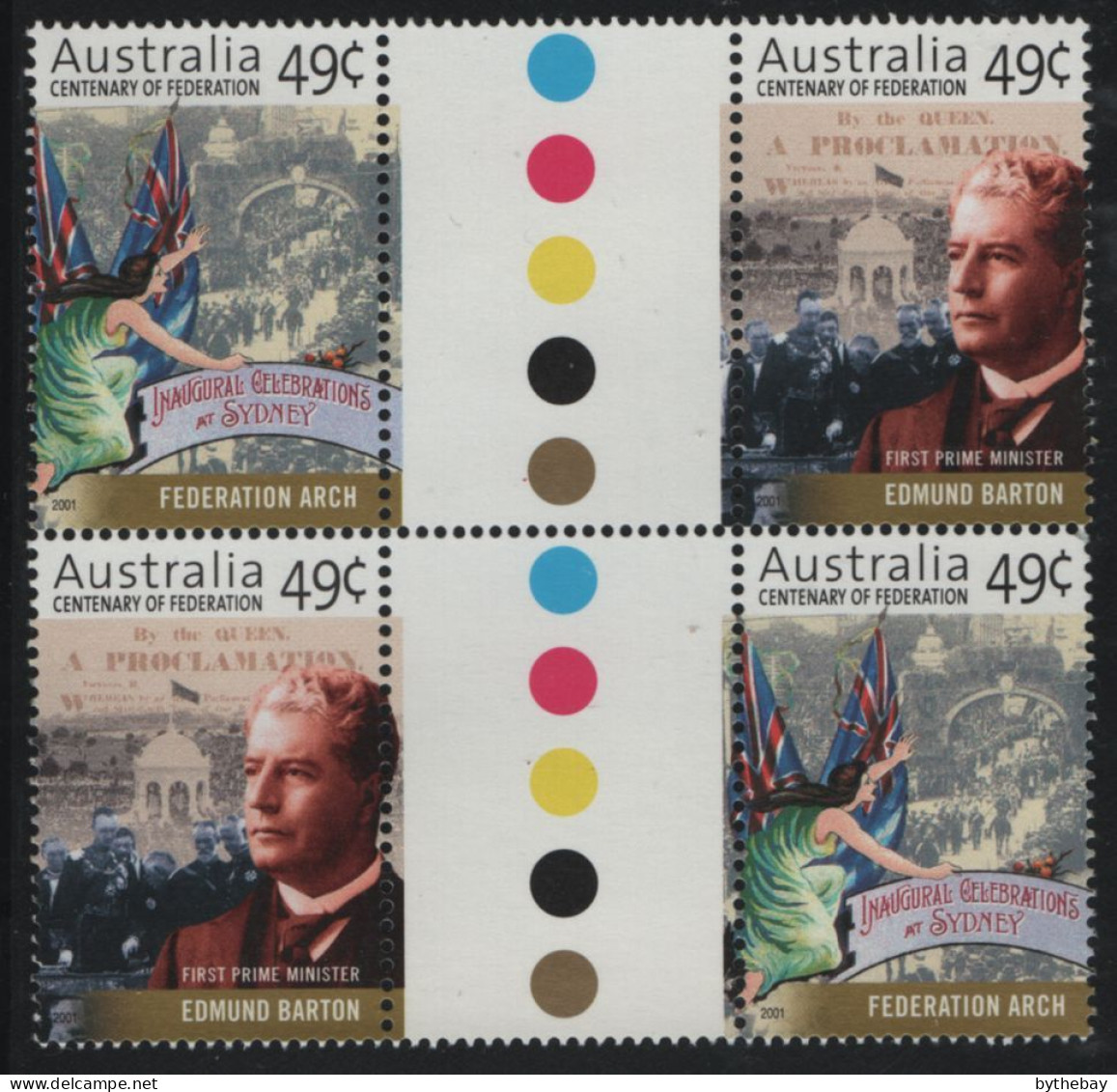 Australia 2001 MNH Sc 1928a 49c Federation Arch, Edmund Parton Federation 100th Gutter - Mint Stamps