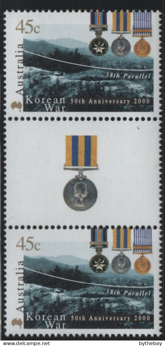 Australia 2000 MNH Sc 1829 45c Medals Korean War 50th Ann Gutte Pair - Neufs