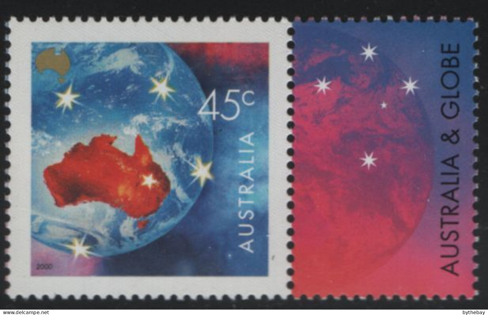 Australia 2000 MNH Sc 1831 45c Australia On Globe, Southern Cross + Label - Ongebruikt