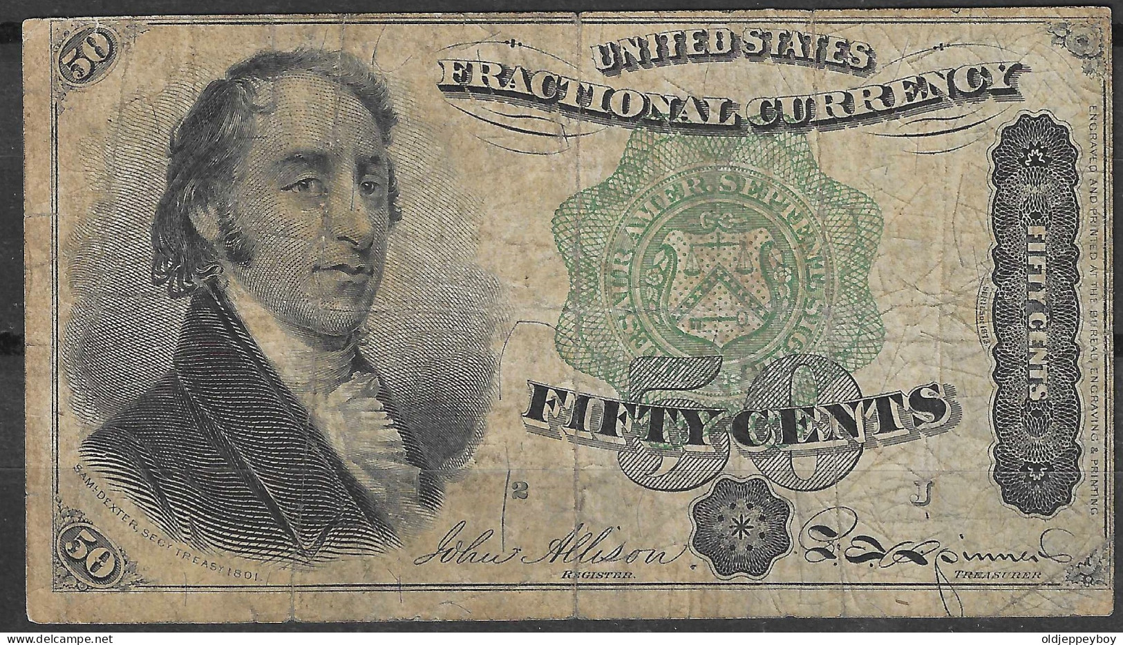 1869 Usa U.s.a. UNITED STATES OF AMERICA  50 Cent Fourth Issue Fractional Currency Note Green Seal FR#1379 - 1874-1875 : 5. Ausgabe