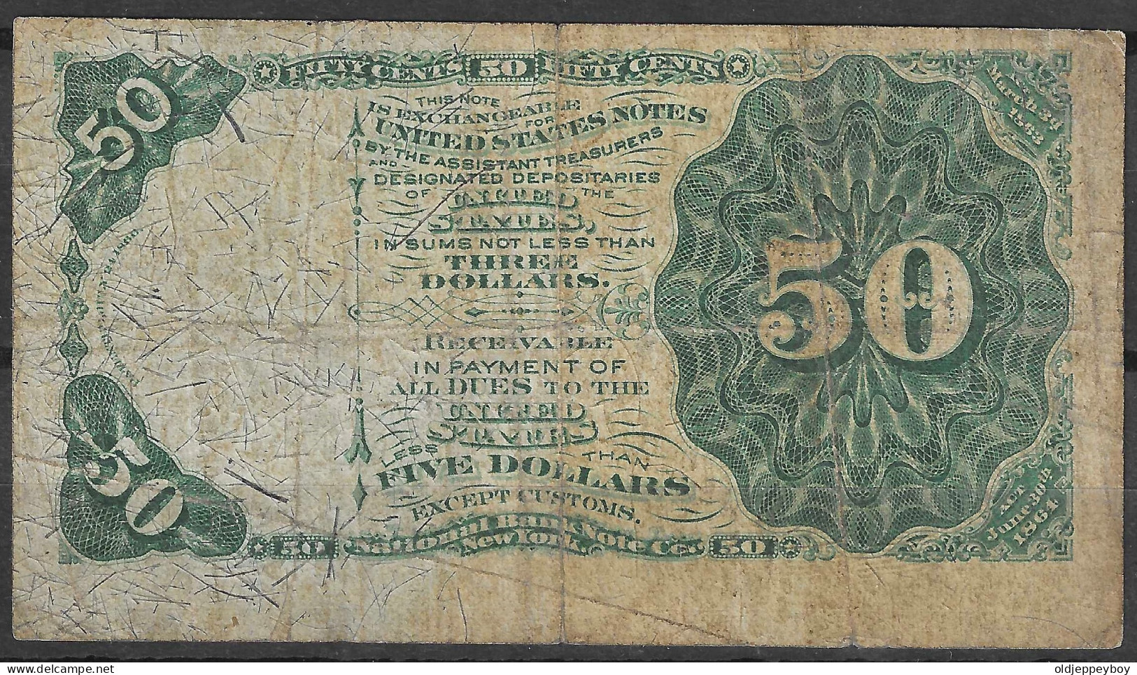 1869 Usa U.s.a. UNITED STATES OF AMERICA  50 Cent Fourth Issue Fractional Currency Note Green Seal FR#1379 - 1874-1875 : 5° Issue