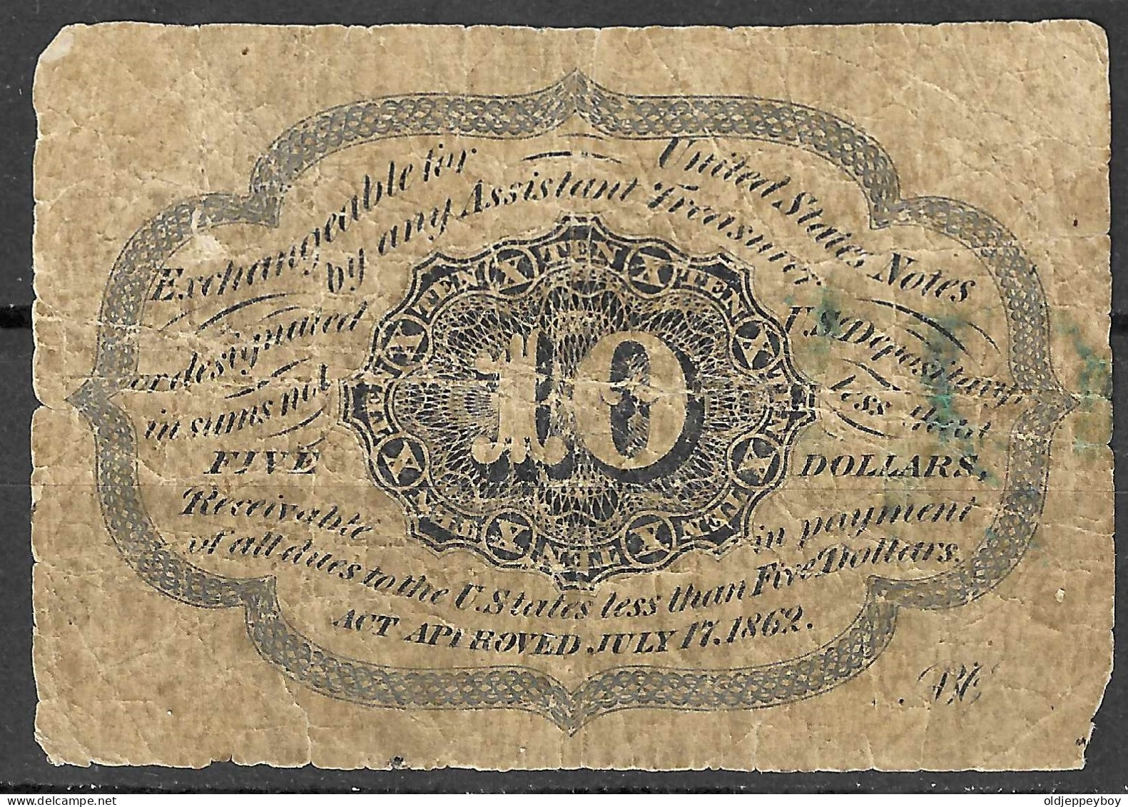 1862 Usa U.s.a. UNITED STATES OF AMERICA  10 Cent Fourth Issue Fractional Currency Note Green Seal FR#1241 - 1874-1875 : 5. Ausgabe