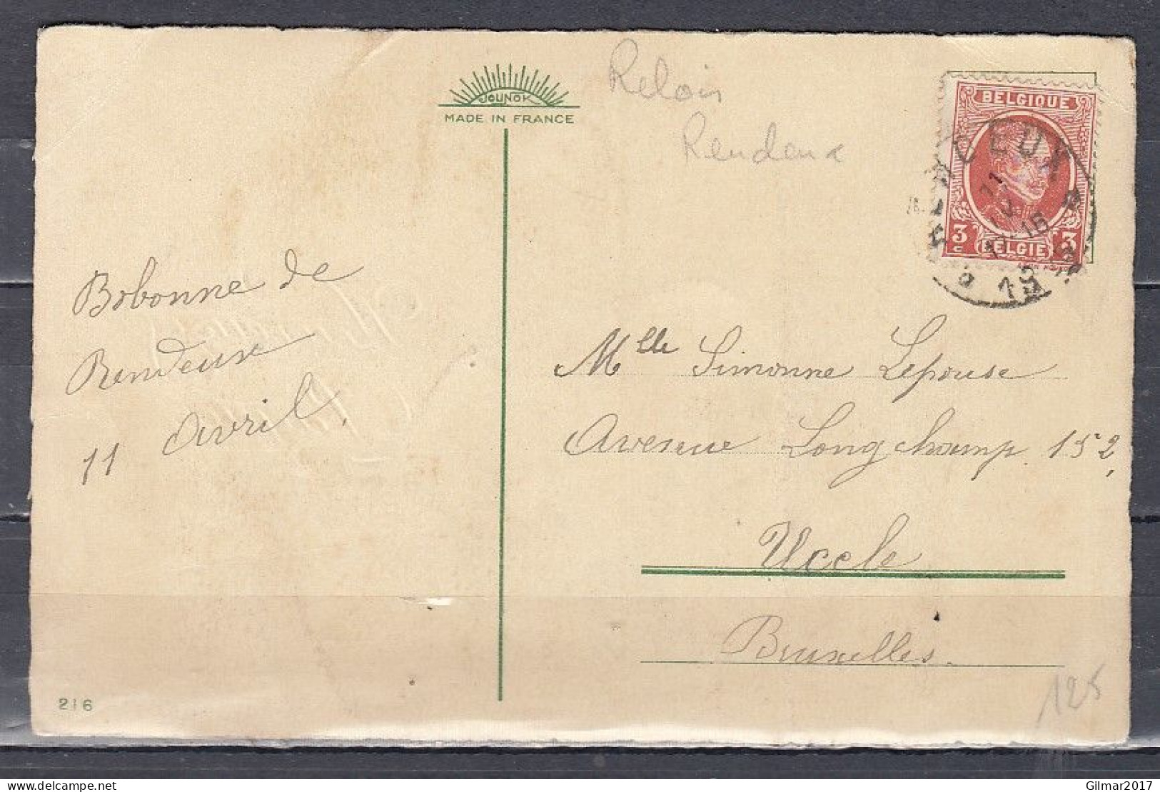 Postkaart Van Rendeux (sterstempel) Naar Uccle - Postmarks With Stars