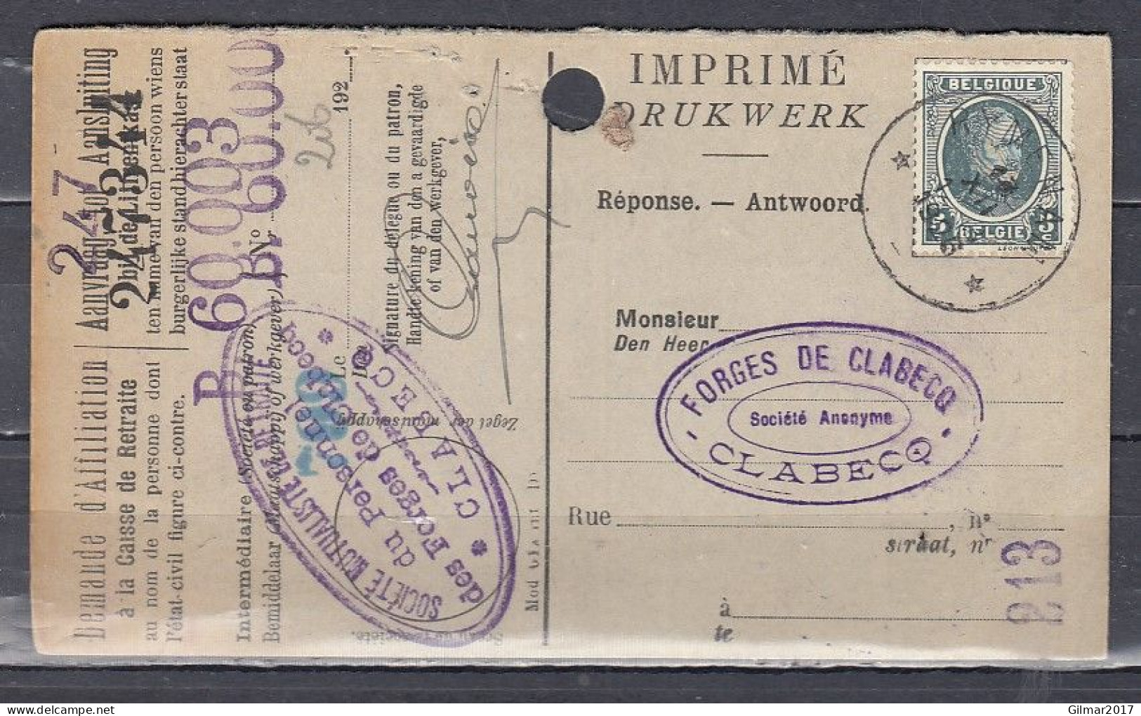 Postkaart Van Rymenam (sterstempel) Naar Clabecq - Postmarks With Stars