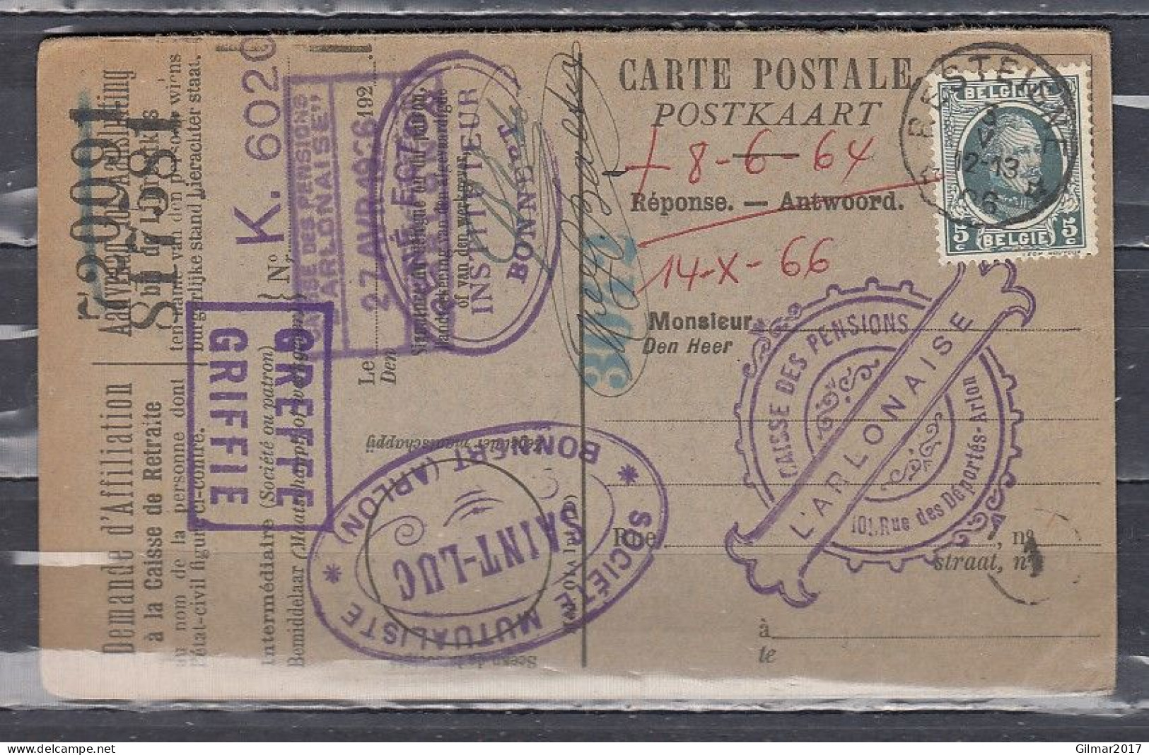 Postkaart Van Resteigne (sterstempel) Naar Bonnert (Arlon) - Postmarks With Stars