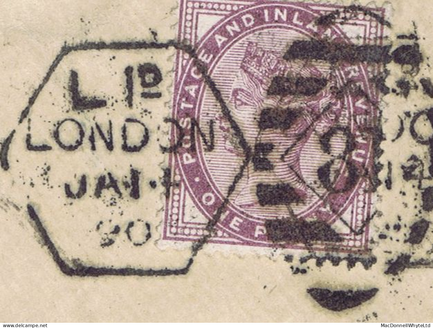 Great Britain Late Fee Railway 1890 Cover To Sweden With Jubilee 5d + 1d Late Fee Tied "L1D LONDON" Hexagonal Duplex - Lettres & Documents