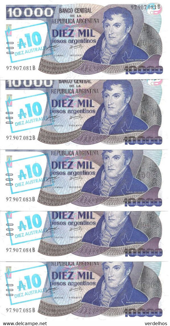 ARGENTINE 10 AUSTRALES ND1985 UNC P 322 C ( 5 Billets ) - Argentine