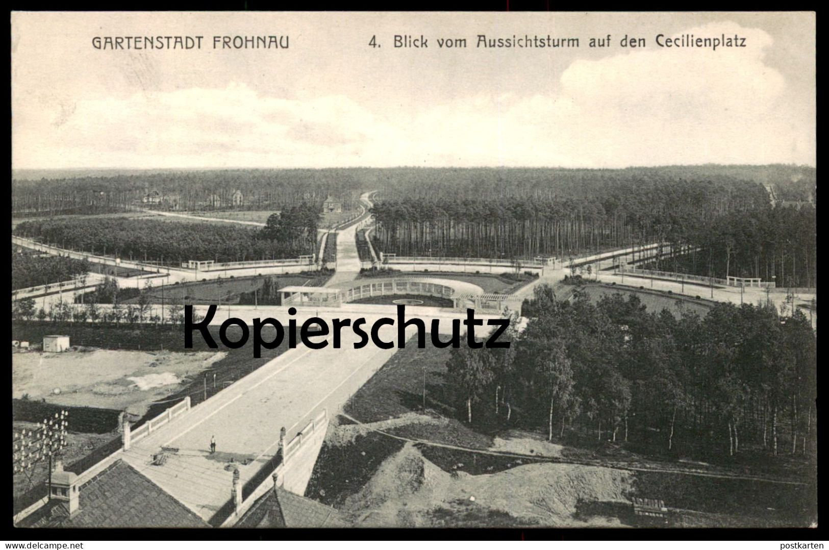 ALTE POSTKARTE BERLIN GARTENSTADT FROHNAU BLICK VOM AUSSICHTSTURM AUF DEN CECILIENPLATZ Park Garten Garden Parc Postcard - Reinickendorf