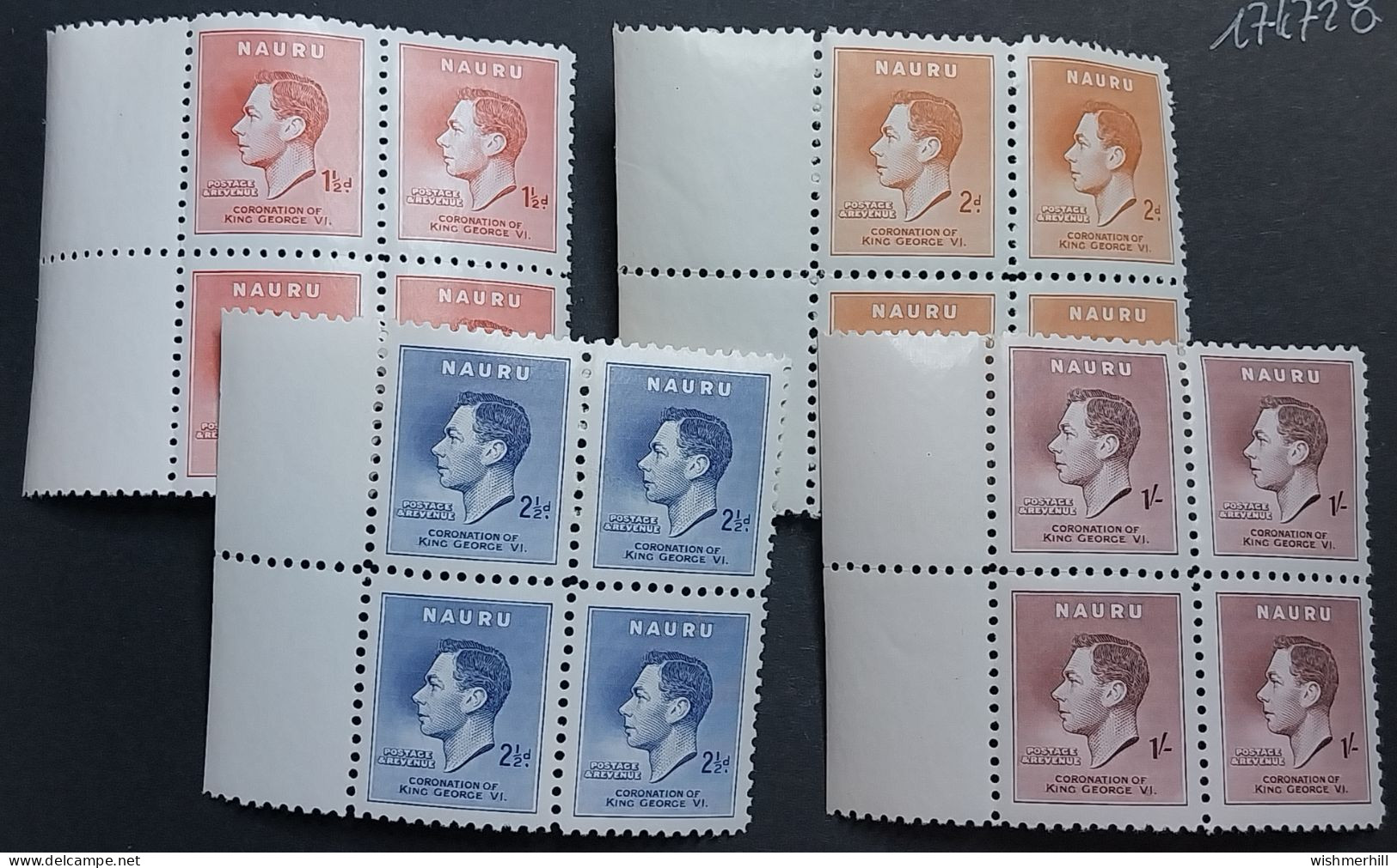 Nauru, Série Complète YT 33/36 Neuve **, Couronnement De Georges VI. Bloc De 4 Avec BdF, Cote En * 18 € - Nauru