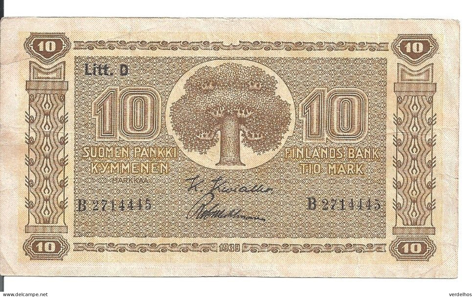 FINLANDE 10 MARKKAA 1939 VF P 70 - Finlandia