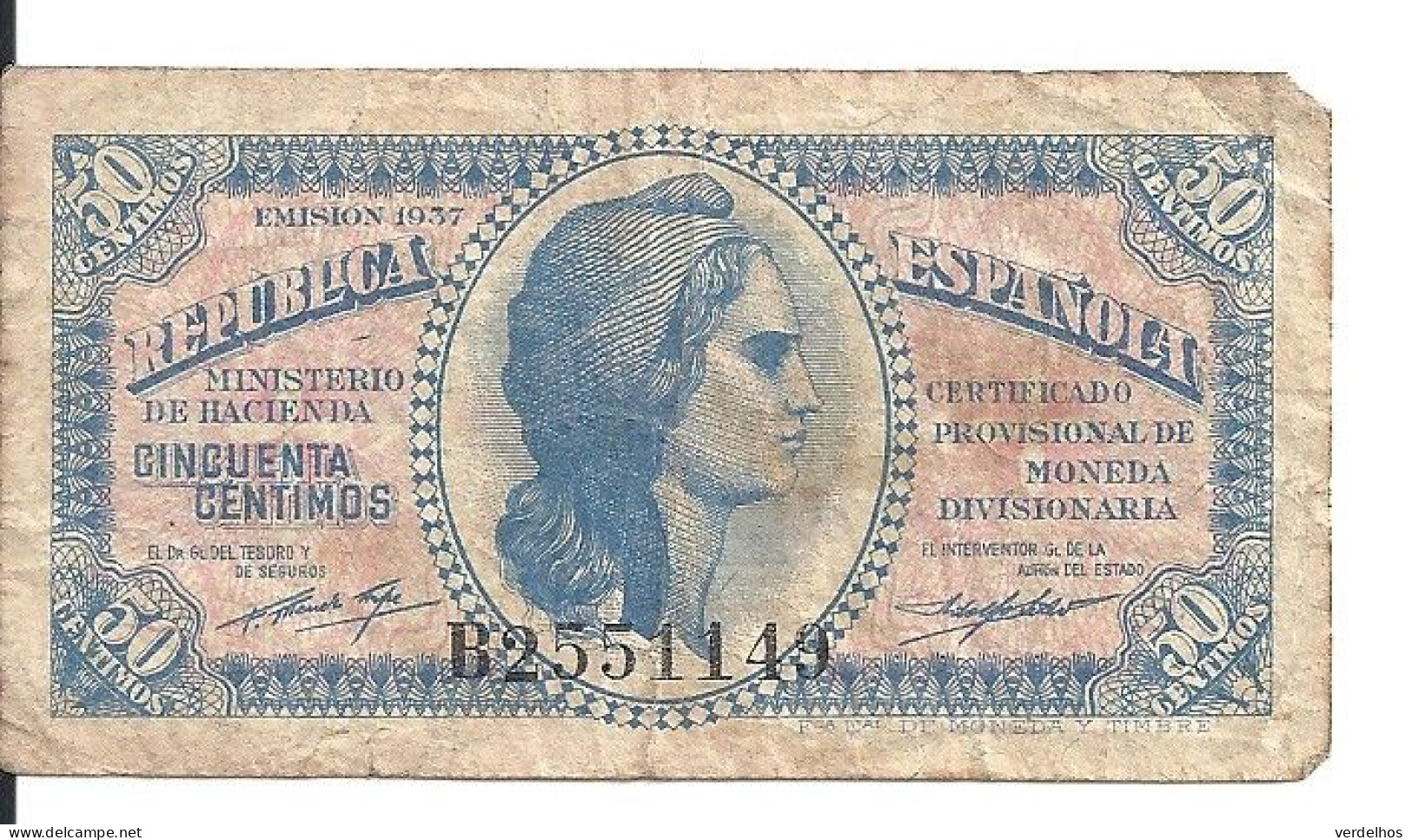 ESPAGNE 50 CENTIMOS 1937 VF P 93 - Autres & Non Classés