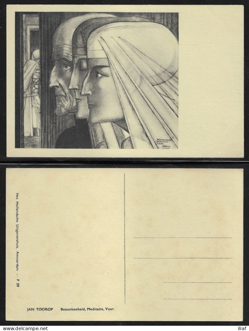 Netherlands. Jan Toorop - Dutch-Indonesian Painter. Settlement, Meditation, Fire . Artist Postcard - Toorop, Jan