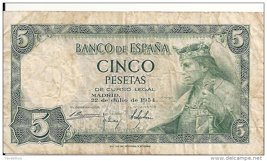 ESPAGNE 5 PESETAS 1954 VF P 146 - 5 Peseten