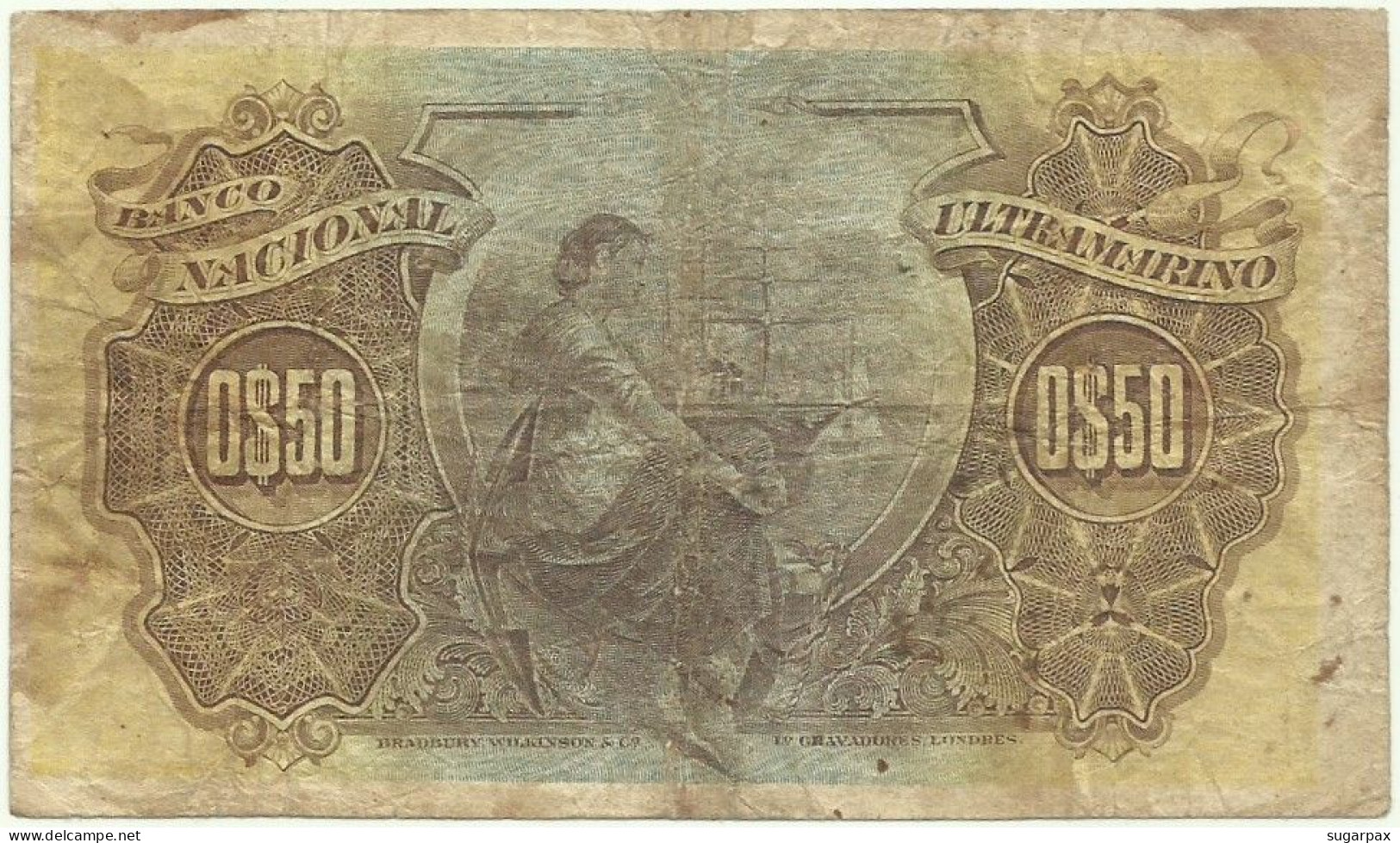 Angola - 50 Centavos - 5.11.1914 - Pick 46 ( ? ) - BLUE Overprint LOANDA ( 23 Mm ) - Steamship Seal Type III ( CCA ) - Angola