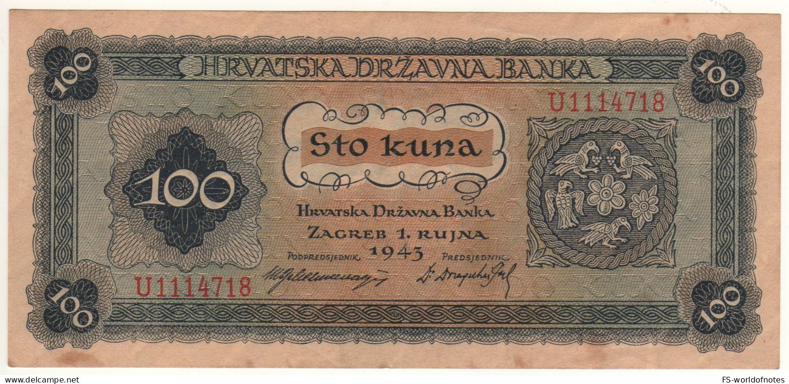 CROATIA  100  Kuna   P11a    Dated  01.09.1943 ( Mother And Child In National Costume ) - Croatia