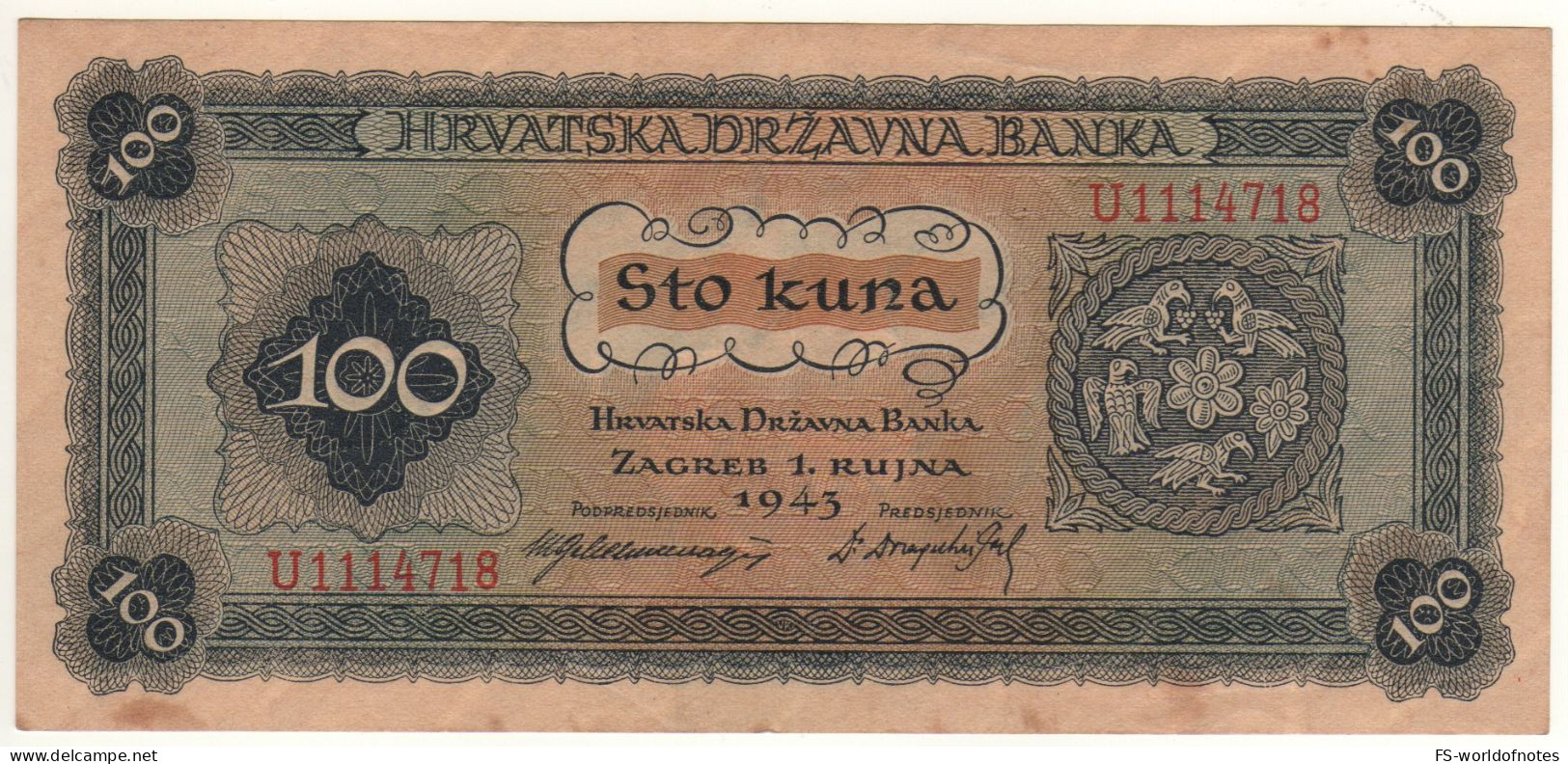 CROATIA  100  Kuna   P11a    Dated  01.09.1943 ( Mother And Child In National Costume ) - Croatie