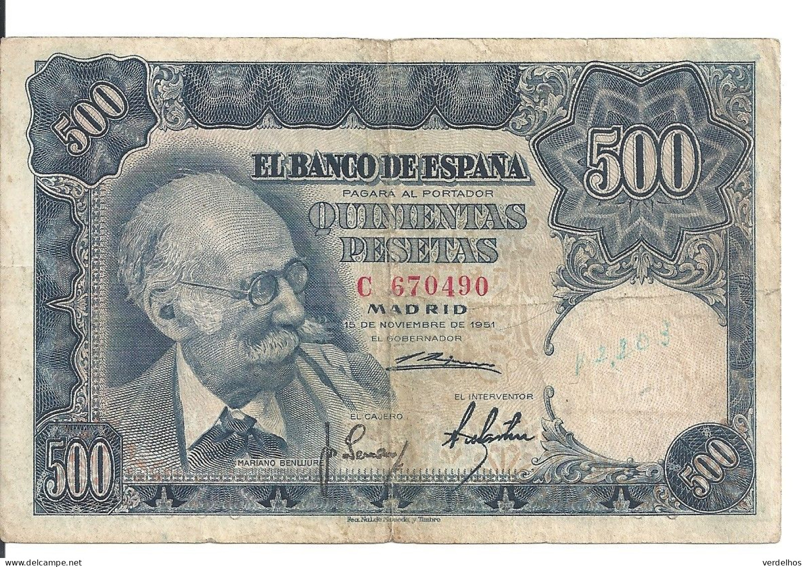 ESPAGNE 500 PESETAS 1951 VF P 142 - 500 Pesetas