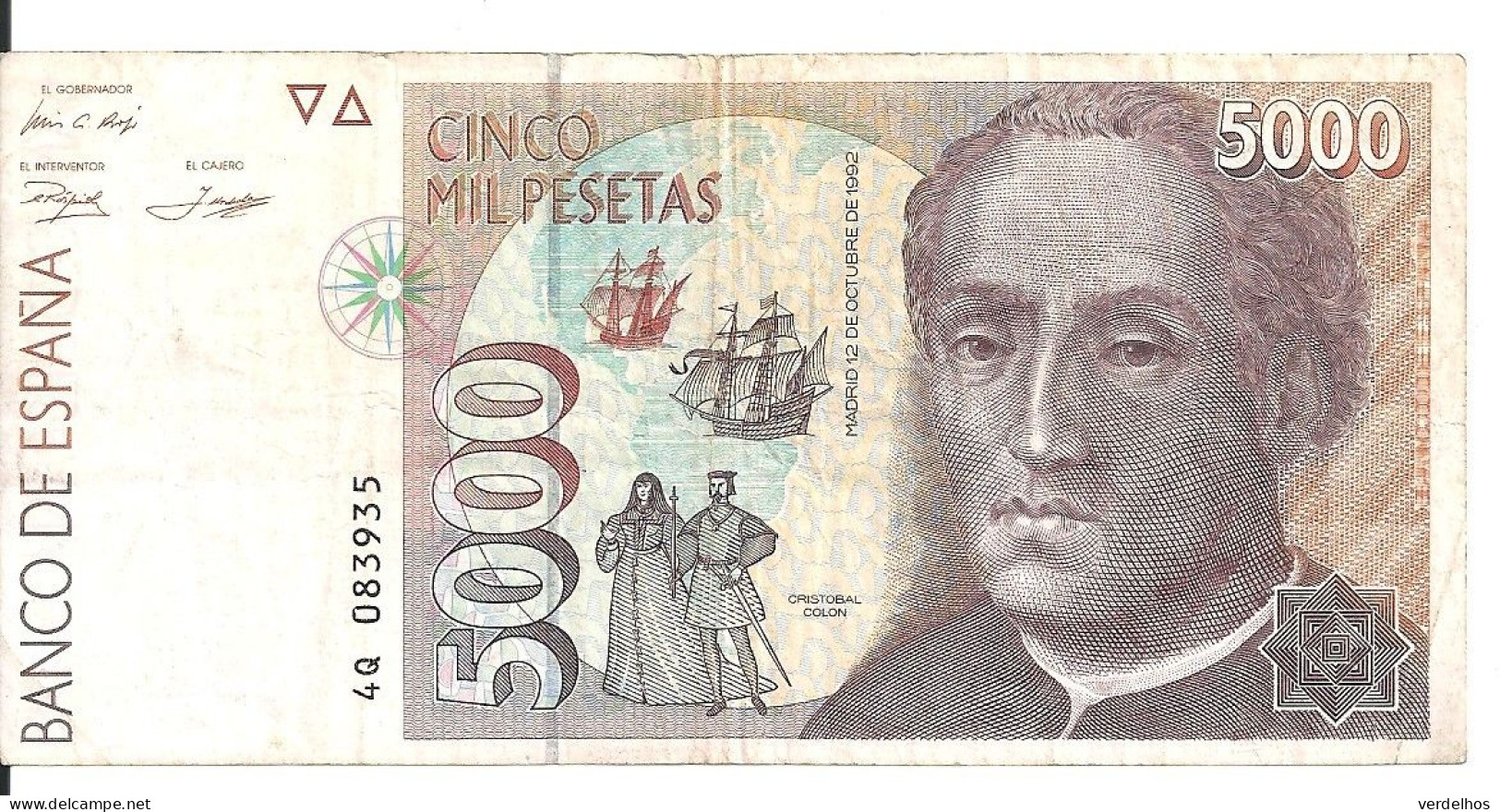 ESPAGNE 5000 PESETAS 1992 VF P 165 - [ 4] 1975-… : Juan Carlos I