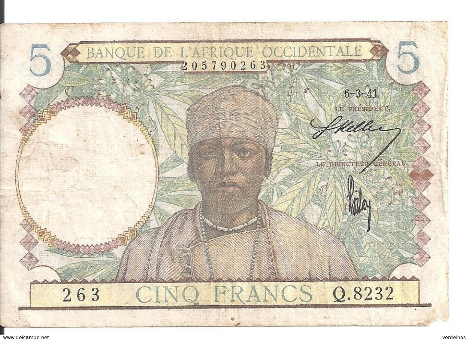 AFRIQUE OCCIDENTALE 5 FRANCS 1941 VF P 25 - Other - Africa