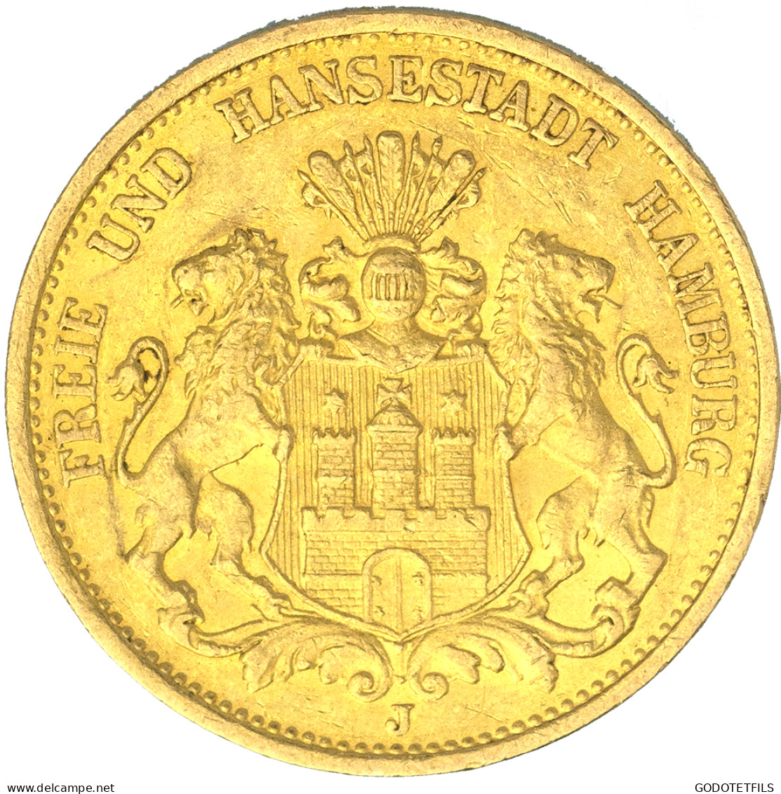 Allemagne-20 Marks Ville D&#039;Hambourg 1893 - 5, 10 & 20 Mark Gold