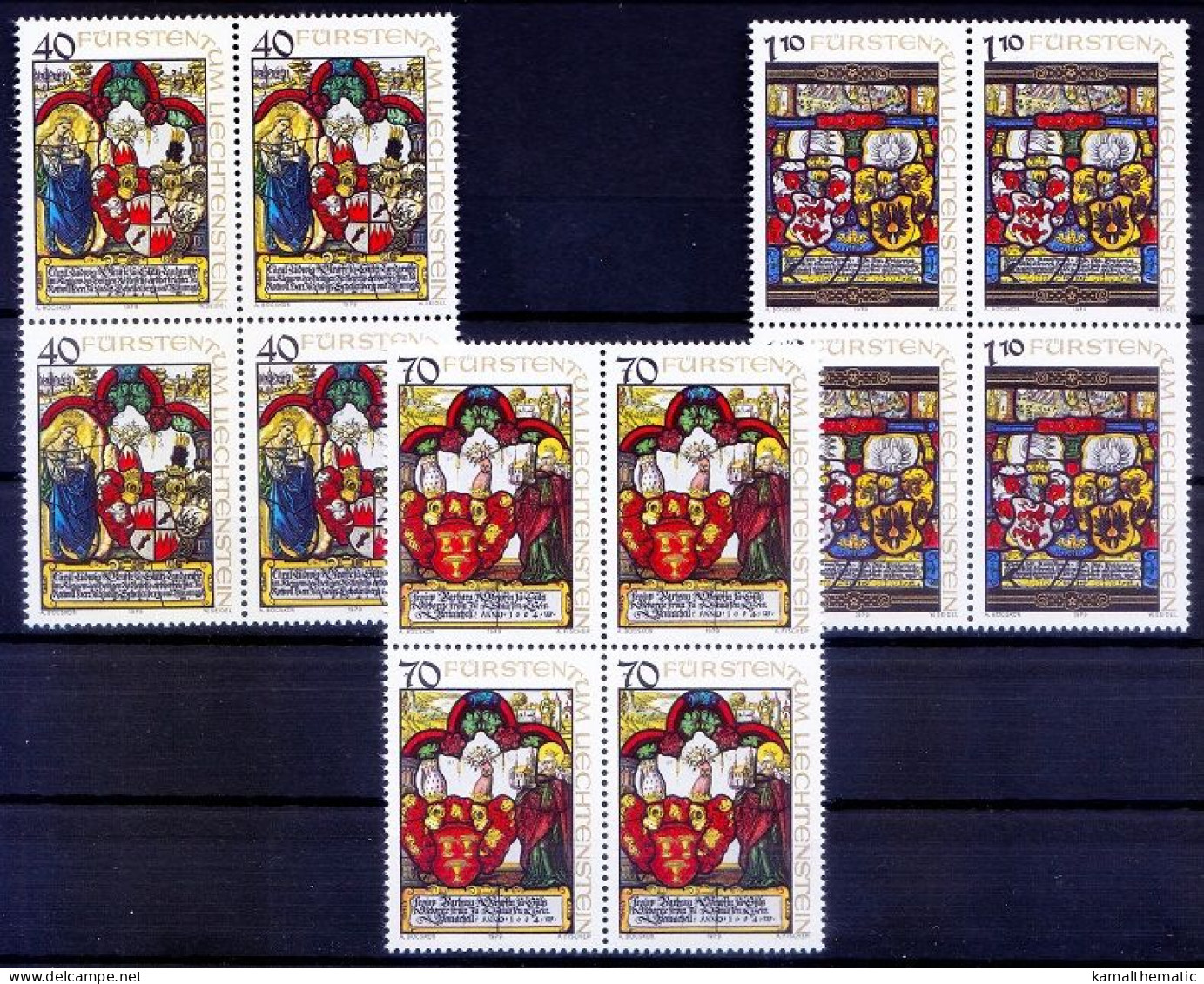 Liechtenstein 1979 MNH 3v In Blk, Coasts Of Arms, Heraldic Stained Glass Windows. Arts - Vidrios Y Vitrales