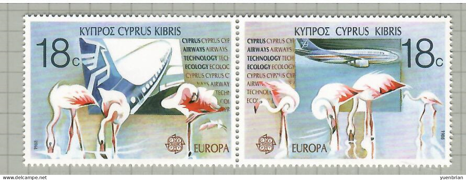 Cyprus 1988, Bird, Birds, 2v, MNH** (Split From Set Of 4v) - Flamencos