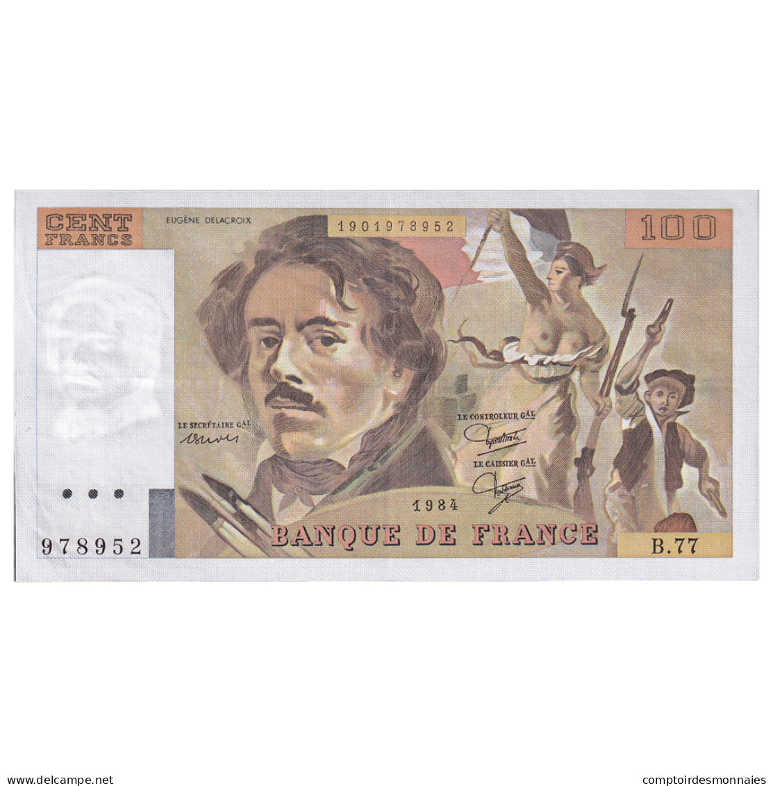 France, 100 Francs, Delacroix, 1984, B.77, TTB+, Fayette:69.08a, KM:154b - 100 F 1978-1995 ''Delacroix''