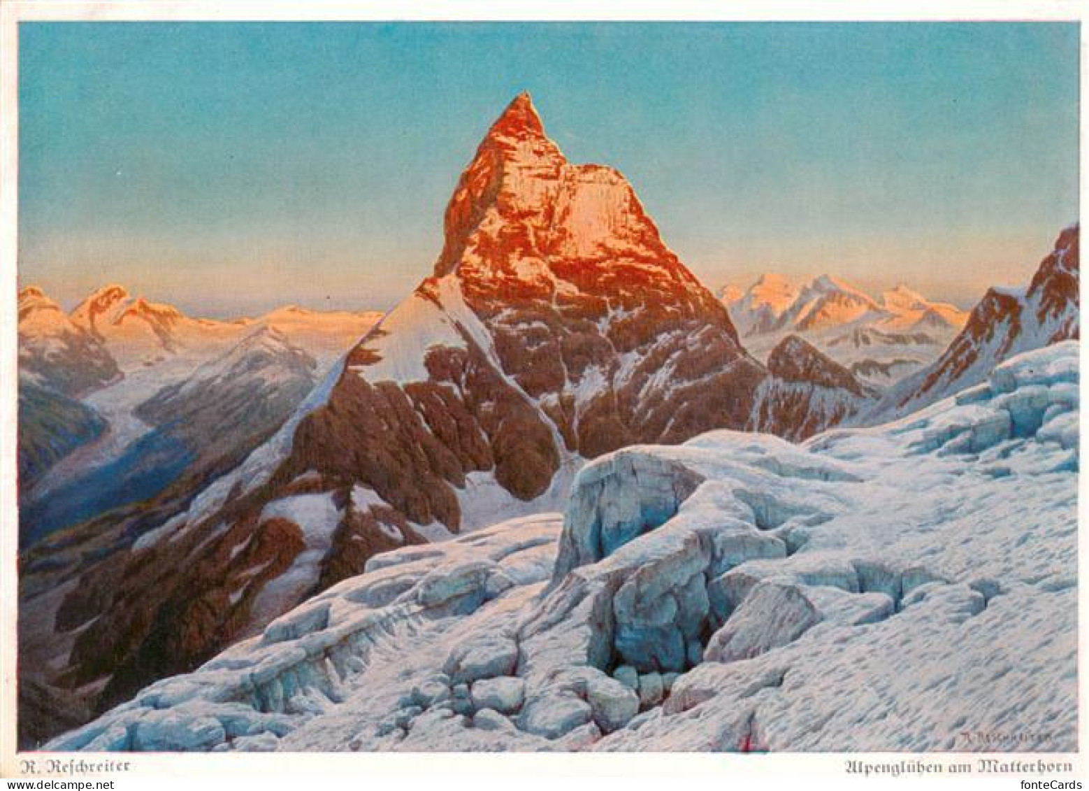 73930504 Reschreiter_Rudolf_Kuenstlerkarte Ulpengluehen Am Matterhorn - Kley