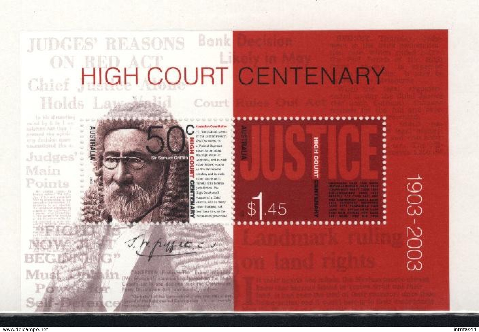 AUSTRALIA 2003  " CENTENARY OF HIGH COURT OF AUSTRALIA  " SHEET  MNH - Blocks & Sheetlets