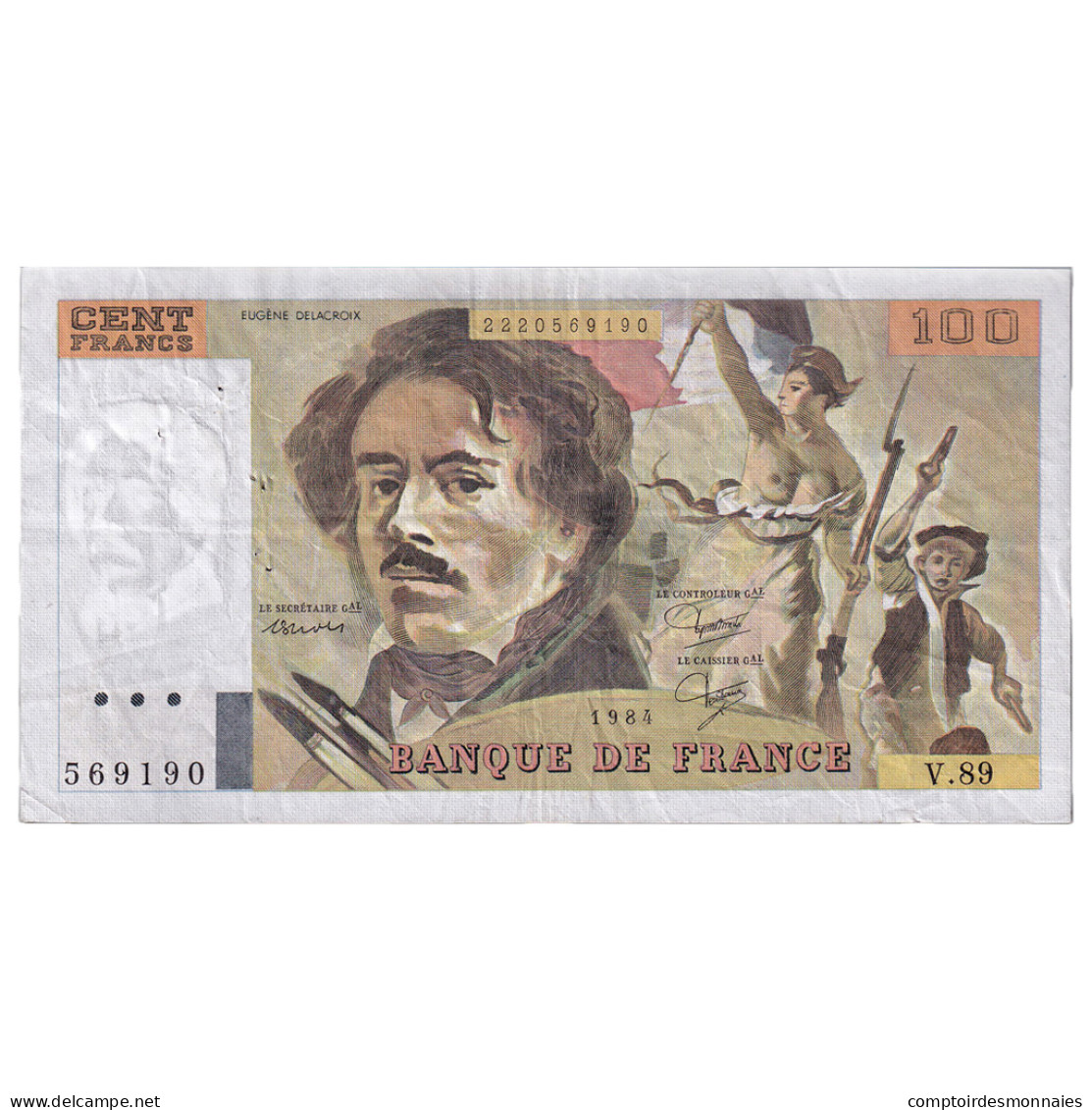 France, 100 Francs, Delacroix, 1984, V.89, TB, Fayette:69.8b, KM:154b - 100 F 1978-1995 ''Delacroix''