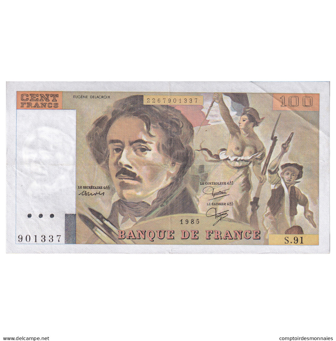 France, 100 Francs, Delacroix, 1985, S.91, TTB, Fayette:69.09, KM:154b - 100 F 1978-1995 ''Delacroix''