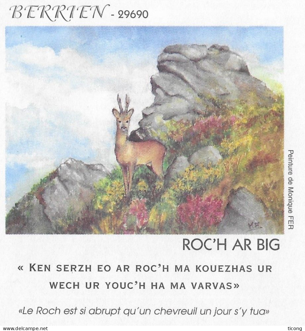 LANGUE BRETONNE, BERRIEN FINISTERE, ROCH AR BIG, UN CHEVREUIL, PAP ENTIER POSTAL FLAMME HUELGOAT NORD FINISTERE, A VOIR - Autres & Non Classés