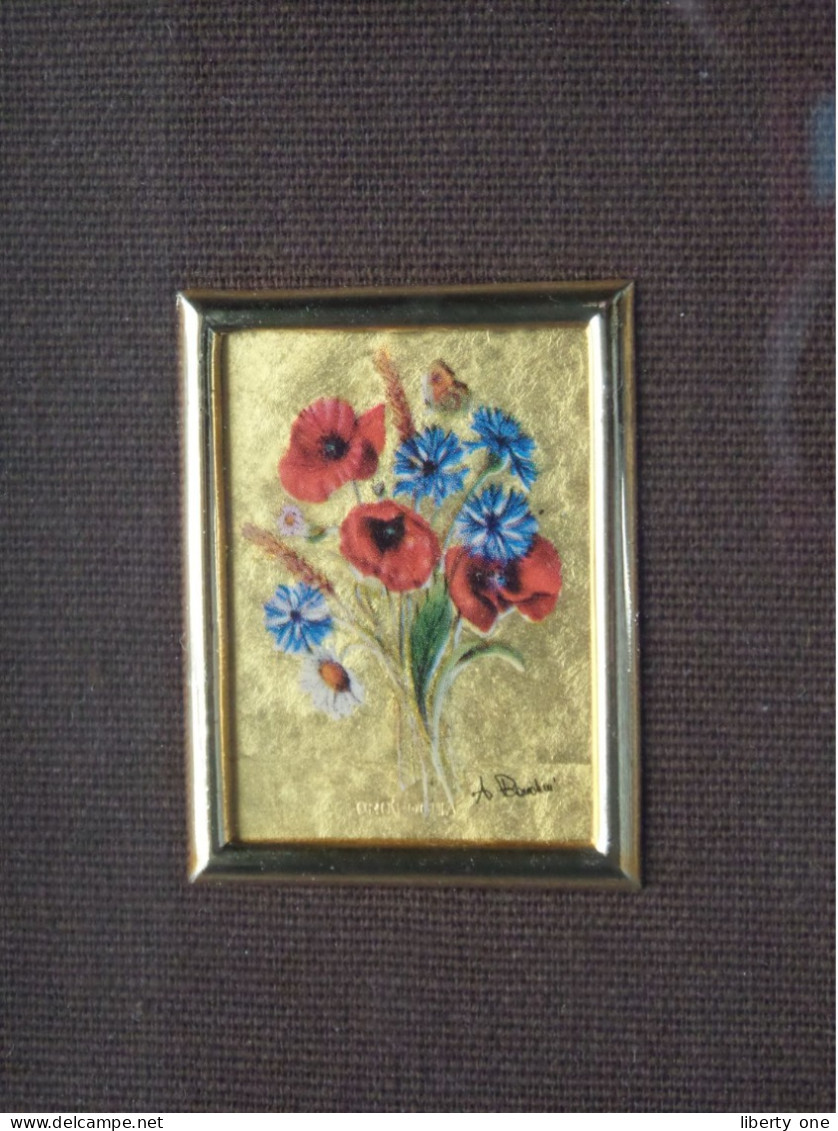 Chromo LITHOGRAPH Made By Hand On 23 KT Gold Leaf ( Artitalia / Imp. Cadoro / Cadre 12 X 13 Cm. / 112 ) See/Voir Scans ! - Flowers & Plants