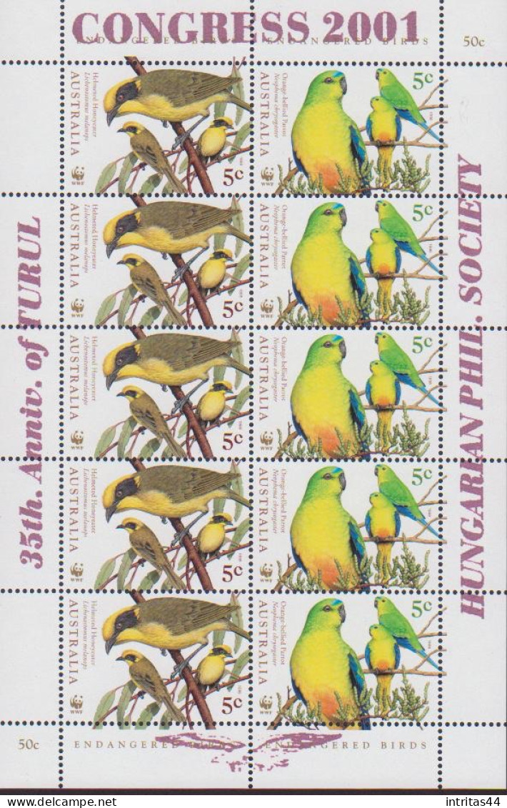 AUSTRALIA 1998 (WWF) ENDANGERED SPECIES,BIRDS "OVERPRINTED CONGRESS 2001 35th ANNIV OF TURAL HUNGARIAN PHIL SOCIETY  MNH - Blocchi & Foglietti