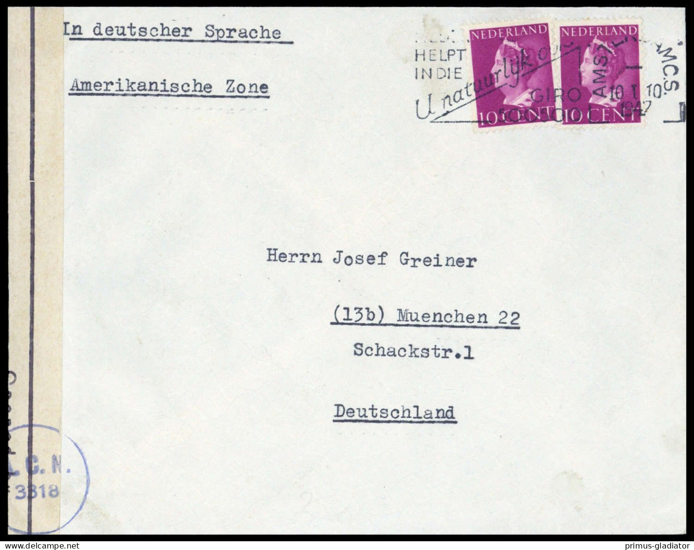 1947, Niederlande, 343 (2), Brief - Autres & Non Classés