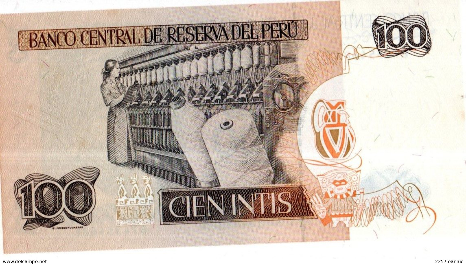 Billet 100 Cien Intis Banco Central De Reserva Del Peru Ramon Castilla ( 26 De Juno 1987 ) - Peru