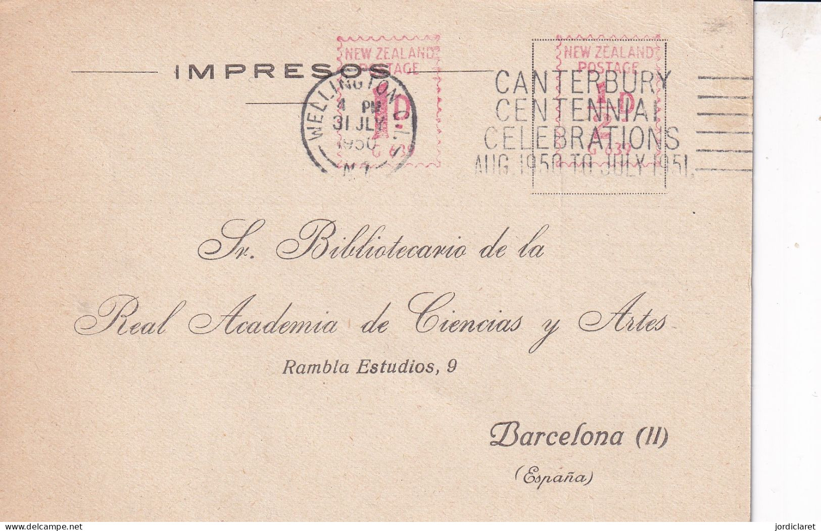 LETTER EMA  1950  WELLINGTN - Cartas & Documentos