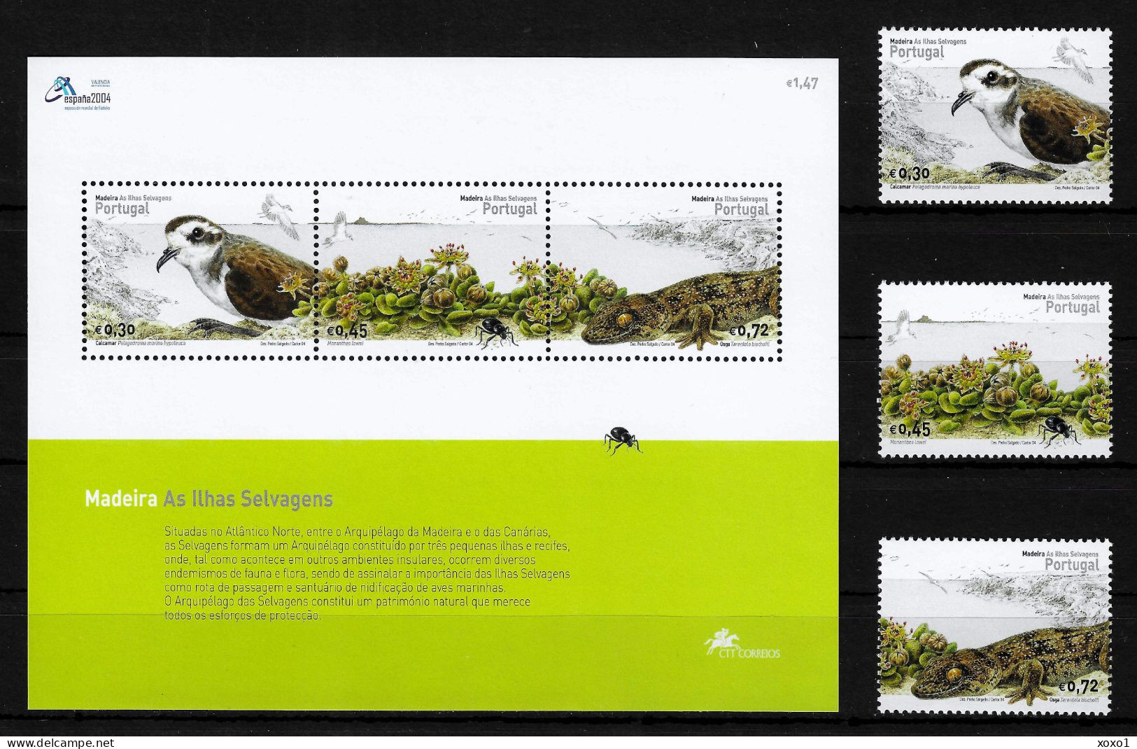 Portugal Madeira 2004 MiNr. 230 - 2 (Bl. 29) Madeira Birds, Reptiles, Plants 3v +1 S\sh MNH** 7.00 € - Albatros & Stormvogels