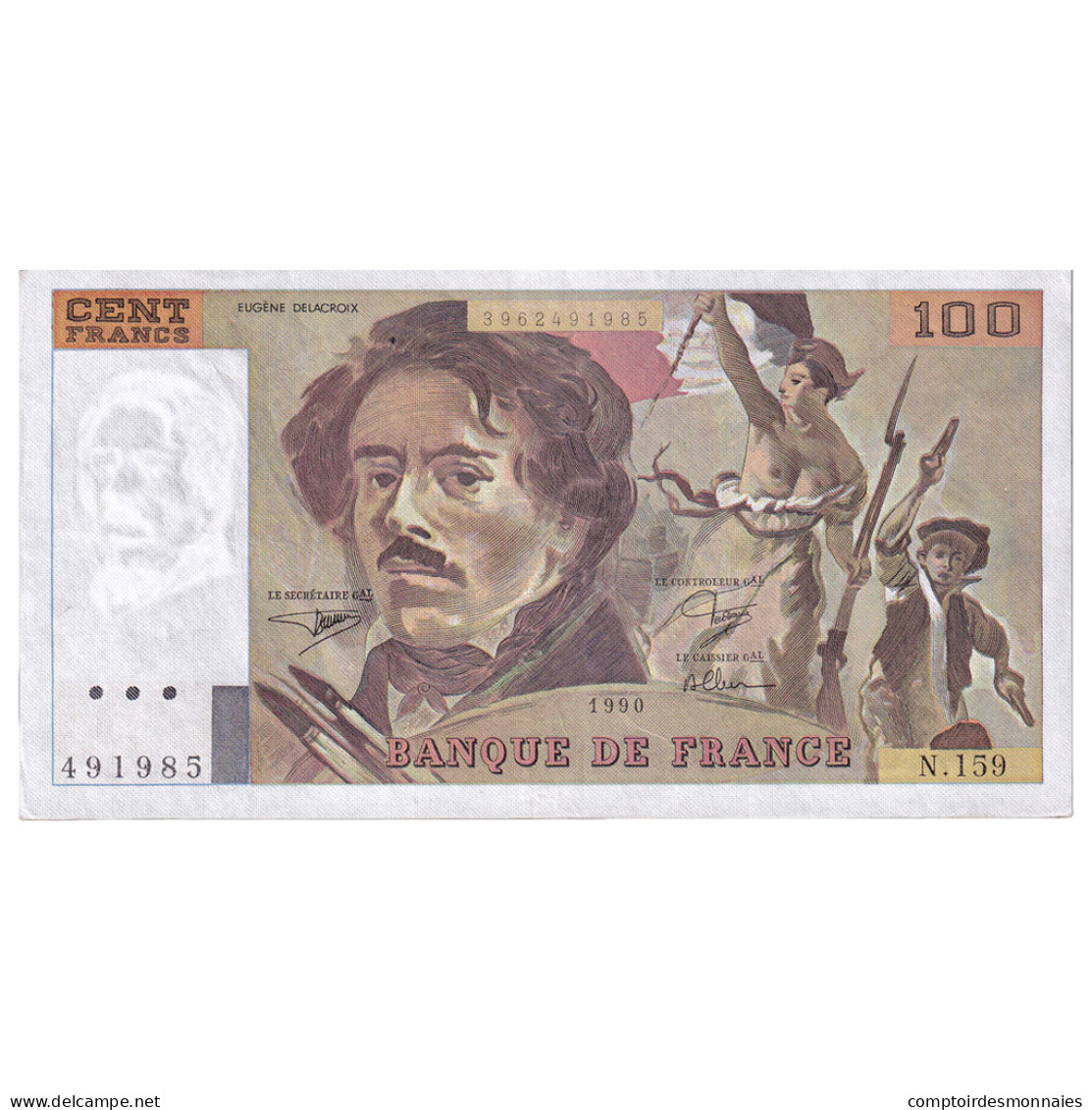 France, 100 Francs, Delacroix, 1990, N.159, SUP, Fayette:69 Bis 2.b, KM:154e - 100 F 1978-1995 ''Delacroix''