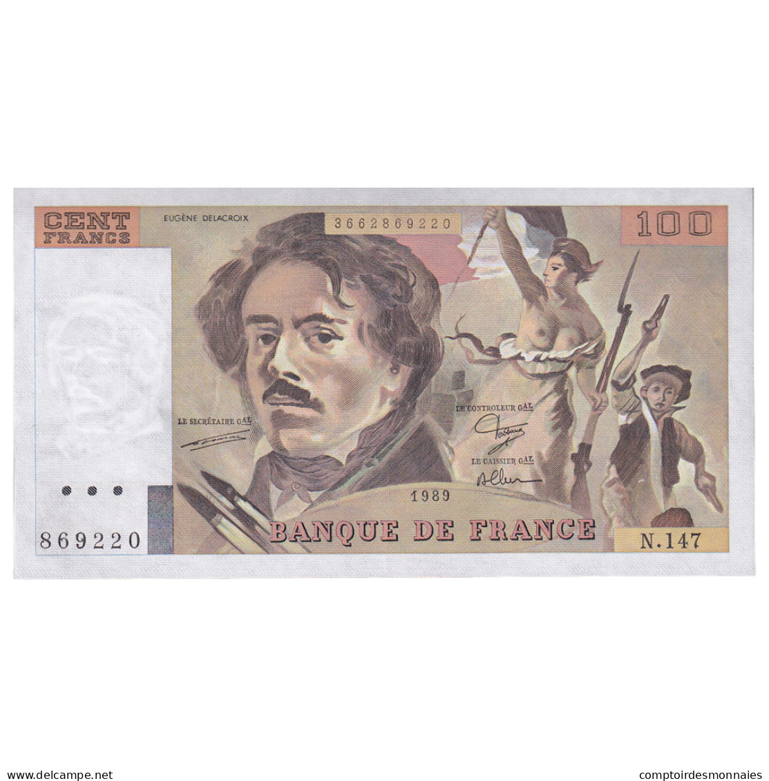 France, 100 Francs, Delacroix, 1989, N.147, NEUF, Fayette:69.13C, KM:154d - 100 F 1978-1995 ''Delacroix''