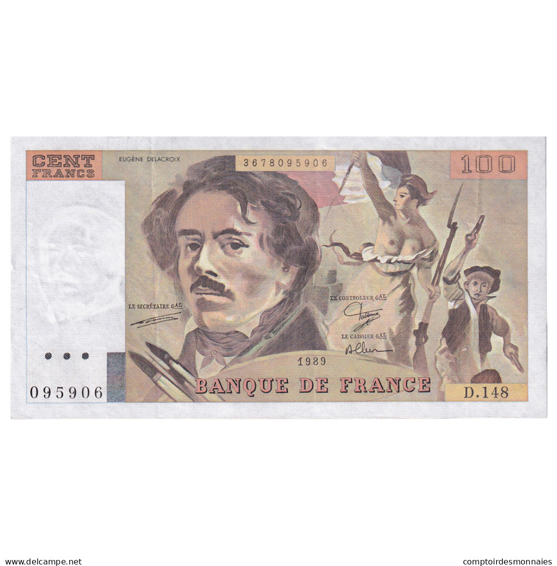 France, 100 Francs, Delacroix, 1989, D.148, TTB+, Fayette:69.13C, KM:154d - 100 F 1978-1995 ''Delacroix''