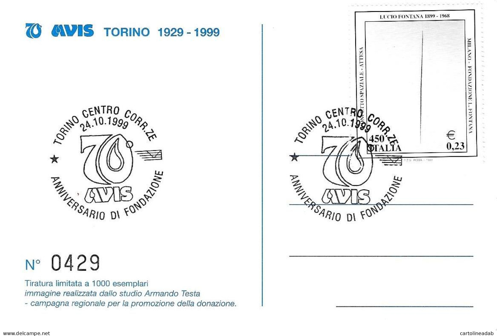 [MD8653] CPM - TORINO - AVIS 1929/1999 - TIRATURA LIMITATA E NUMERATA CON ANNULLO - PERFETTA - Non Viaggiata - Gezondheid & Ziekenhuizen