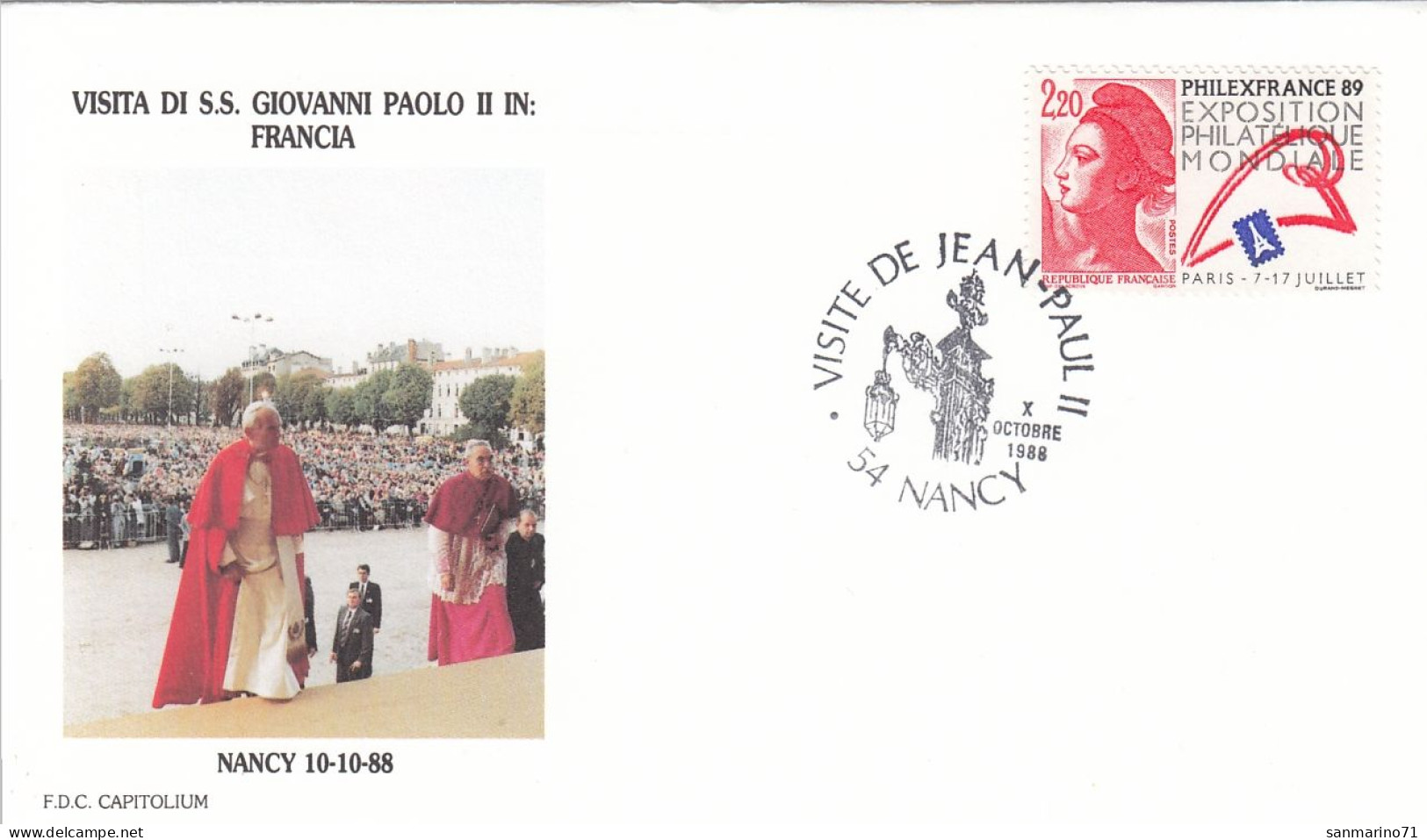 FRANCE Cover 10-28,popes Travel 1988 - Papi