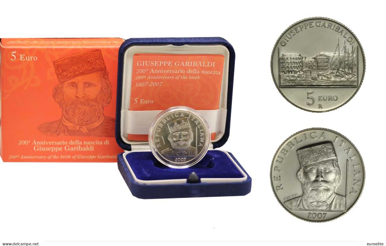 5 Euro 200° Anniversario Della Nascita Di Giuseppe Garibaldi - Italia