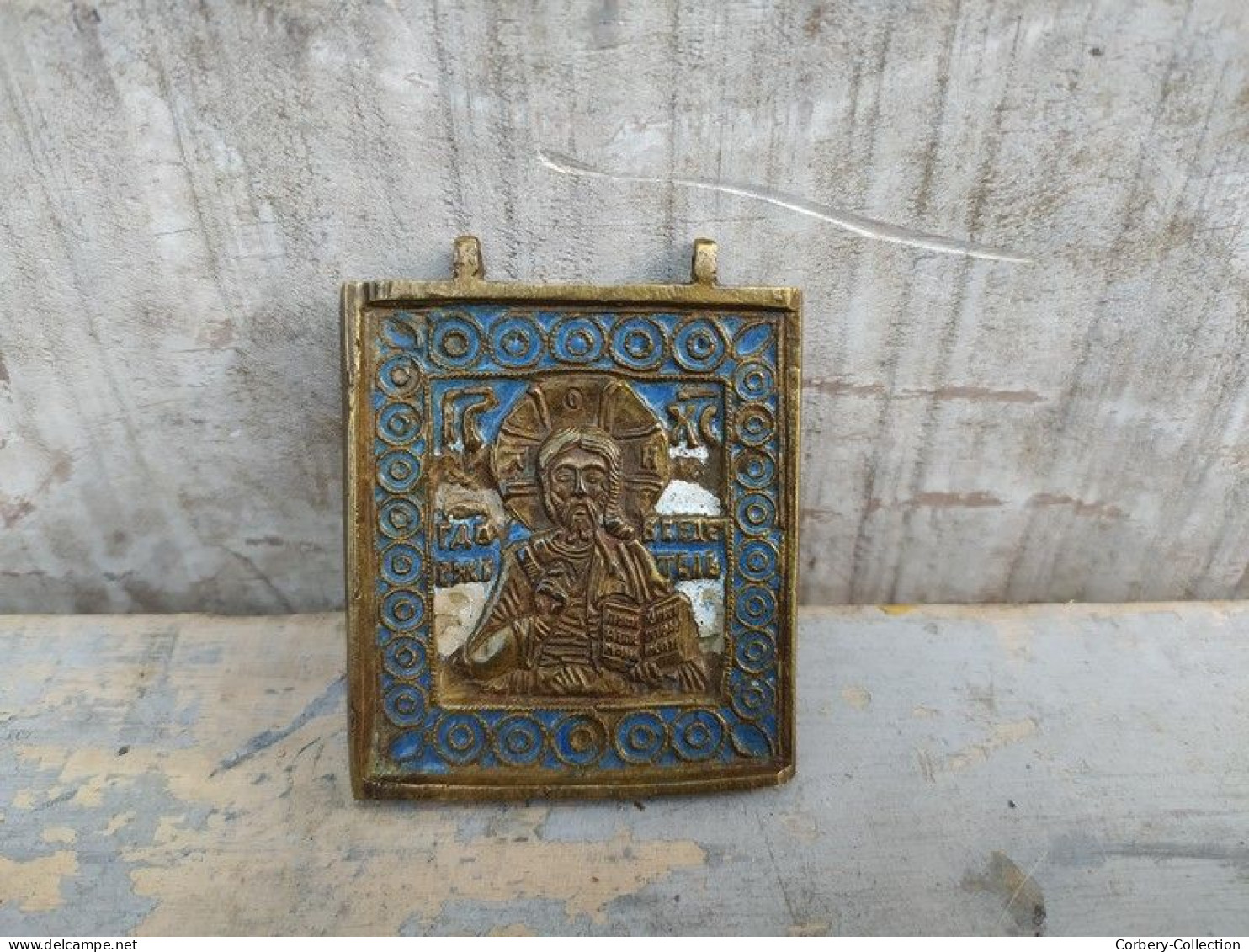 Petite Icone de Voyage Russe Bronze Email XIXème Christ Pantocrator Russian Icon Ikon Enamel