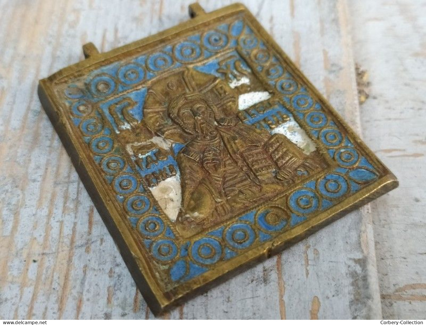 Petite Icone de Voyage Russe Bronze Email XIXème Christ Pantocrator Russian Icon Ikon Enamel