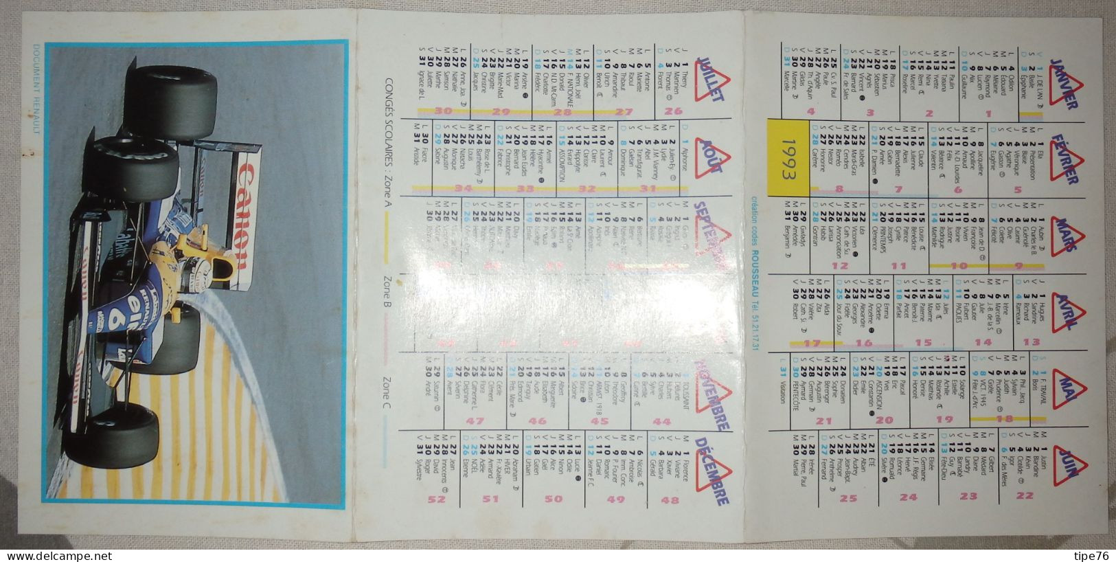 Petit Calendrier De Poche 1993  Voiture De Course Circuit Canon Elf - Auto école Mirambeau Charente Maritime - Petit Format : 1991-00