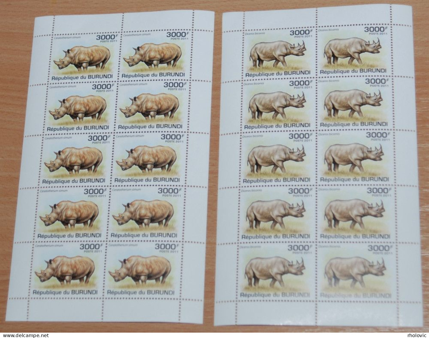 BURUNDI 2011, Rhino, Animals, Fauna, Mi #2112-3, Miniature Sheets, MNH**, CV: €72 - Rhinocéros