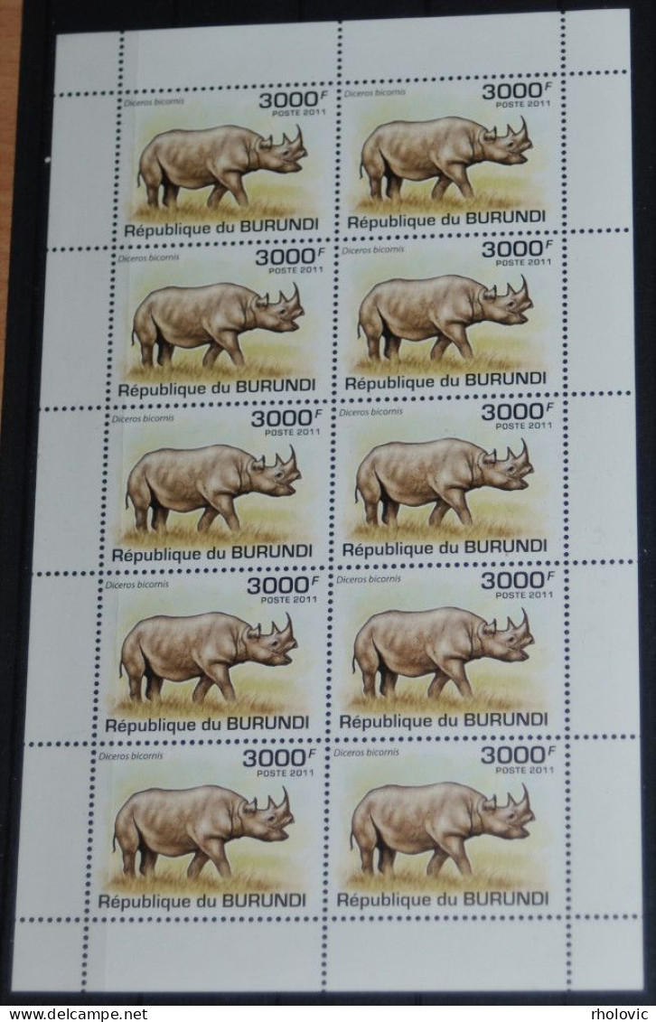 BURUNDI 2011, Rhino, Animals, Fauna, Mi #2112-3, Miniature Sheets, MNH**, CV: €72 - Rhinozerosse