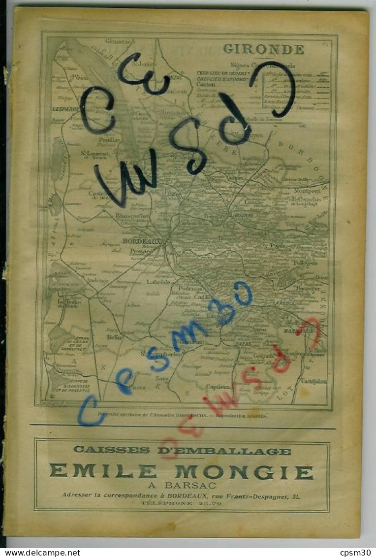 ANNUAIRE - 33 - Département Gironde - Année 1918 - édition Didot-Bottin - 212 Pages - Telefonbücher